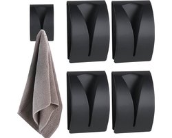 Knaak Zelfklevende Handdoekhaken - Mat Zwart - Set van 4 - RVS - Zonder Boren - Voor Badkamer en Keuken