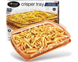 Knapperige lade voor oven - 2-delige anti-aanbak koperen bakset voor luchtfrituur en bakken - Extra groot formaat 33,4 x 28,4 cm