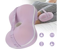 Kniekussen Van Traagschuim Voor Zijslapers - Ergonomische Vorm Verkoelende Ijzijde - Afneembare En Wasbare Hoes - 25x20x14cm - Roze-Paars