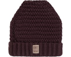 Knit Factory Alex Gebreide Muts Heren & Dames - Beanie hat - Aubergine - Grofgebreid - Warme paarse Wintermuts - Unisex - One Size