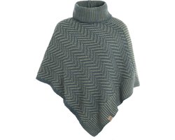 Knit Factory Amber Gebreid Omslagvest - Dames Poncho met kraag - Wikkelvest - Gebreide groene poncho - Mantel met visgraatpatroon - Winter poncho - Dames cape - One Size - Laurel/Urban Green