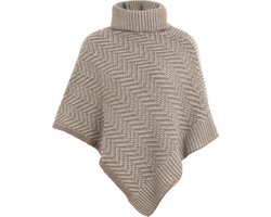 Knit Factory Amber Gebreid Omslagvest - Dames Poncho met kraag - Wikkelvest - Gebreide poncho - Mantel met visgraatpatroon - Winter poncho - Dames cape - One Size - Iced Clay/Beige - Bruin & Grijs