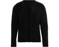 Knit Factory - Becky Gebreid Vest - Gebreide dames cardigan - Kort vest op heuphoogte - Damesvest gemaakt uit 30% wol en 70% acryl - Zwart - 40/42