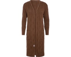 Knit Factory Bobby Lang Gebreid Vest - Cardigan voor de herfst en winter - Bruin damesvest - Lang vest tot over de knie - Grof gebreid vest uit 30% wol en 70% acryl - Tobacco - 36/38 - Met steekzakken