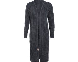 Knit Factory Bobby Lang Gebreid Vest - Cardigan voor de herfst en winter - Donkergrijs damesvest - Lang vest tot over de knie - Grof gebreid vest uit 30% wol en 70% acryl - Antraciet - 40/42 - Met steekzakken