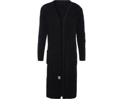 Knit Factory Bobby Lang Gebreid Vest - Cardigan voor de herfst en winter - Zwart damesvest - Lang vest tot over de knie - Grof gebreid vest uit 30% wol en 70% acryl - Zwart - 36/38 - Met steekzakken