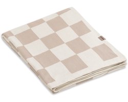 Knit Factory Caro Gebreid Plaid - Woondeken - plaid - Katoenen deken - Kleed - Geblokt motief - Ecru/Linnen - 160x130 cm
