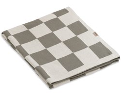 Knit Factory Caro Gebreid Plaid - Woondeken - Plaid - Katoenen deken - Kleed - Geblokt motief - Ecru/Urban Green - 160x130 cm