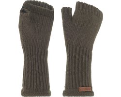 Knit Factory Cleo Gebreide Dames Vingerloze Handschoenen - Handschoenen voor in de herfst & winter - Bruine handschoenen - Polswarmers - Cappuccino - One Size