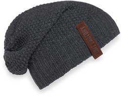 Knit Factory Coco Gebreide Muts Heren & Dames - Sloppy Beanie hat - Antraciet - Warme donkergrijze Wintermuts - Unisex - One Size