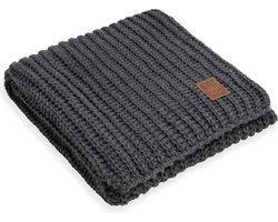Knit Factory Cody Gebreid Plaid - Woondeken - plaid - Wollen deken - Kleed - Wollen plaid - Antraciet - 160x130 cm