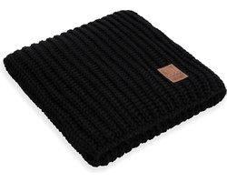 Knit Factory Cody Gebreid Plaid - Woondeken - plaid - Wollen deken - Kleed - Wollen plaid - Zwart - 160x130 cm