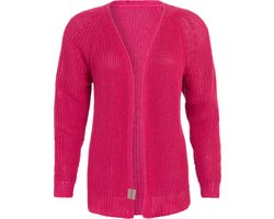 Knit Factory Daisy Kort Gebreid Dames Vest - Lente & zomer vest - Felroze damesvest reikend tot de heup - Dames cardigan gemaakt uit 80% Gerecycled katoen - Duurzaam & Milieuvriendelijk - Fuxhsia - 40/42