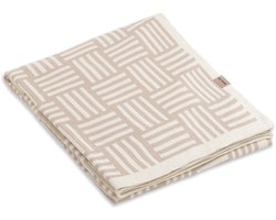 Knit Factory Dash Gebreid Plaid - Woondeken - plaid - Katoenen deken - Kleed - Geblokt/gestreept motief - Ecru/Linnen - 160x130 cm