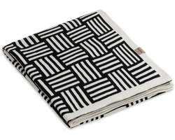 Knit Factory Dash Gebreid Plaid - Woondeken - plaid - Katoenen deken - Kleed - Geblokt/strepen motief - Ecru/Zwart - 160x130 cm