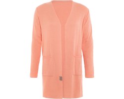 Knit Factory Ella Lang Gebreid Vest - Gebreide dames cardigan - Lang vest tot over de knie - Zwart damesvest gemaakt uit 30% wol en 70% acryl - Apricot - 36/38