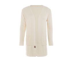Knit Factory Ella Lang Gebreid Vest - Gebreide dames cardigan - Lang vest tot over de knie - Zwart damesvest gemaakt uit 30% wol en 70% acryl - Beige - 40/42