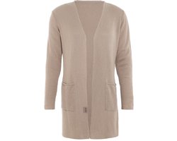 Knit Factory Ella Lang Gebreid Vest - Gebreide dames cardigan - Lang vest tot over de knie - Zwart damesvest gemaakt uit 30% wol en 70% acryl - Linnen - 40/42