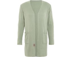 Knit Factory Ella Lang Gebreid Vest - Gebreide dames cardigan - Lang vest tot over de knie - Zwart damesvest gemaakt uit 30% wol en 70% acryl - Sage Green - 40/42