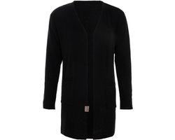 Knit Factory Ella Lang Gebreid Vest - Gebreide dames cardigan - Lang vest tot over de knie - Zwart damesvest gemaakt uit 30% wol en 70% acryl - Zwart - 36/38