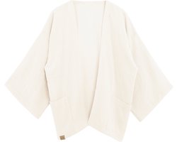 Knit Factory Elva Kimono Vest Dames - Damesvest met Steekzakken - Mousseline vest voor de lente en zomer - Heuphoogte - 100% Ecologisch Katoen - Ecru - 36/42
