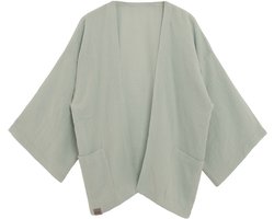 Knit Factory Elva Kimono Vest Dames - Damesvest met Steekzakken - Mousseline vest voor de lente en zomer - Heuphoogte - 100% Ecologisch Katoen - Olive Mist - 36/42