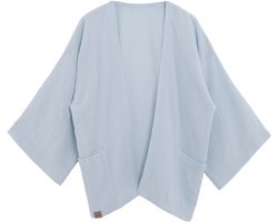Knit Factory Elva Kimono Vest Dames - Damesvest met Steekzakken - Mousseline vest voor de lente en zomer - Heuphoogte - 100% Ecologisch Katoen - Serein Blue - 36/42