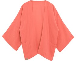 Knit Factory Elva Kimono Vest Dames - Damesvest met Steekzakken - Mousseline vest voor de lente en zomer - Heuphoogte - 100% Ecologisch Katoen - Sunset Orange - 36/42