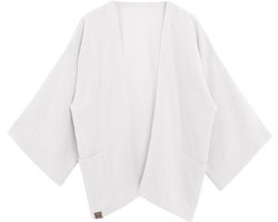 Knit Factory Elva Kimono Vest Dames - Damesvest met Steekzakken - Mousseline vest voor de lente en zomer - Heuphoogte - 100% Ecologisch Katoen - Woolwhite - 36/42