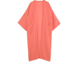 Knit Factory Elva Lange Kimono Vest Dames - Damesvest met Steekzakken - Mousseline vest voor de lente en zomer - 100% Ecologisch Katoen - Sunset Orange - 36/42