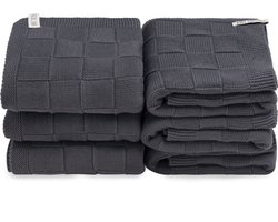 Knit Factory Gebreide Handdoek Ivy - Handdoek badkamer - Antraciet - Donkergrijs - 50x100 cm - Katoen
