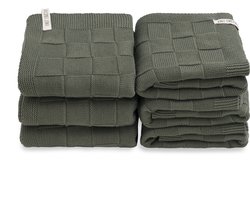 Knit Factory Gebreide Handdoek Ivy - Handdoek badkamer - Khaki - Groen - 50x100 cm - Katoen