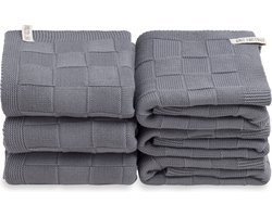 Knit Factory Gebreide Handdoek Ivy - Handdoek badkamer - Med Grey - Grijs - 60x110 cm - Katoen