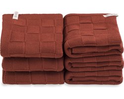 Knit Factory Gebreide Handdoek Ivy - Handdoek badkamer - Roest - Rood - 50x100 cm - Katoen