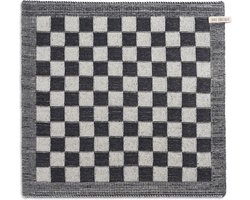 Knit Factory Gebreide Keukendoek - Keukenhanddoek Block - Geblokt motief - Handdoek - Vaatdoek - Keuken doek - Ecru/Antraciet - Donkergrijs - Traditionele look - 50x50 cm