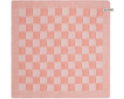 Knit Factory Gebreide Keukendoek - Keukenhanddoek Block - Geblokt motief - Handdoek - Vaatdoek - Keuken doek - Ecru/Apricot - Roze -Traditionele look - 50x50 cm
