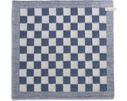 Knit Factory Gebreide Keukendoek - Keukenhanddoek Block - Geblokt motief - Handdoek - Vaatdoek - Keuken doek - Ecru/Jeans - Donkerblauw - Traditionele look - 50x50 cm