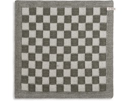 Knit Factory Gebreide Keukendoek - Keukenhanddoek Block - Geblokt motief - Handdoek - Vaatdoek - Keuken doek - Ecru/Khaki - Groen - Traditionele look - 50x50 cm