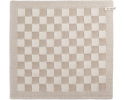 Knit Factory Gebreide Keukendoek - Keukenhanddoek Block - Geblokt motief - Handdoek - Vaatdoek - Keuken doek - Ecru/Linnen - Bruin - Traditionele look - 50x50 cm