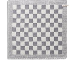 Knit Factory Gebreide Keukendoek - Keukenhanddoek Block - Geblokt motief - Handdoek - Vaatdoek - Keuken doek - Ecru/Med Grey - Grijs - Traditionele look - 50x50 cm