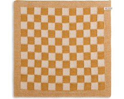Knit Factory Gebreide Keukendoek - Keukenhanddoek Block - Geblokt motief - Handdoek - Vaatdoek - Keuken doek - Ecru/Oker - Geel - Traditionele look - 50x50 cm