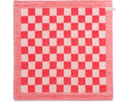 Knit Factory Gebreide Keukendoek - Keukenhanddoek Block - Geblokt motief - Handdoek - Vaatdoek - Keuken doek - Ecru/Rood - Traditionele look - 50x50 cm