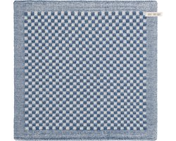 Knit Factory Gebreide Keukendoek - Keukenhanddoek Cubes - Geblokt motief - Handdoek - Vaatdoek - Keuken doek - Ecru/Jeans - Donkerblauw - Traditionele look - 50x50 cm
