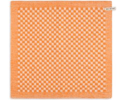 Knit Factory Gebreide Keukendoek - Keukenhanddoek Cubes - Geblokt motief - Handdoek - Vaatdoek - Keuken doek - Ecru/Orange - Oranje - Traditionele look - 50x50 cm
