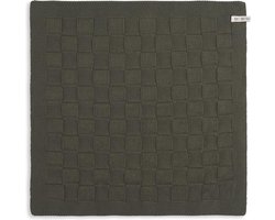 Knit Factory Gebreide Keukendoek - Keukenhanddoek Uni - Handdoek - Vaatdoek - Keuken doek - Khaki - Donkergroen - 50x50 cm