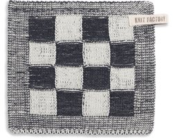Knit Factory Gebreide Pannenlap Block - Pannenlappen gemaakt van 50% katoen & 50% acryl - Blokken motief - Traditionele look - 1 stuk - Ecru/Antraciet - Grijs - 23x23 cm