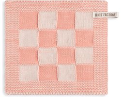Knit Factory Gebreide Pannenlap Block - Pannenlappen gemaakt van 50% katoen & 50% acryl - Blokken motief - Traditionele look - 1 stuk - Ecru/Apricot - Roze - 23x23 cm