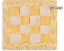 Knit Factory Gebreide Pannenlap Block - Pannenlappen gemaakt van 50% katoen & 50% acryl - Blokken motief - Traditionele look - 1 stuk - Ecru/Gold - Goud - 23x23 cm