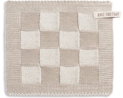 Knit Factory Gebreide Pannenlap Block - Pannenlappen gemaakt van 50% katoen & 50% acryl - Blokken motief - Traditionele look - 1 stuk - Ecru/Linnen - Bruin - 23x23 cm