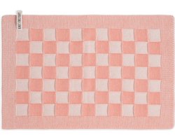 Knit Factory Gebreide Placemat Block - Rechthoek - Dubbelzijdig te gebruiken - Eetmat - Onderlegger - Ecru/Apricot - Roze - 50x30 cm